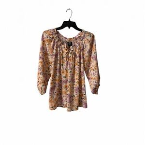 Bobeau NWT Floral Peasant Blouse Boho Balloon Sleeve Top Small